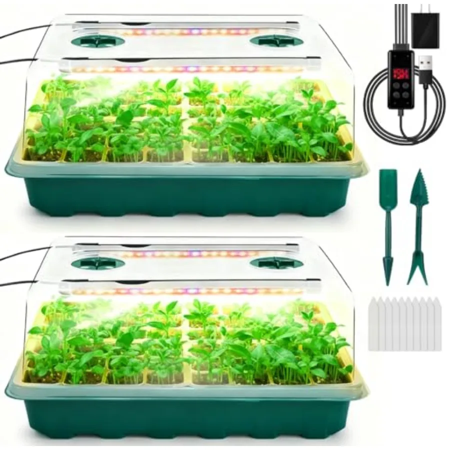 Seed Starter Tray with Grow Light, 96-Cell Seed Starter Kit, Seedling Starter Trays with Humidity Domes, Automatic Timer, Adjus