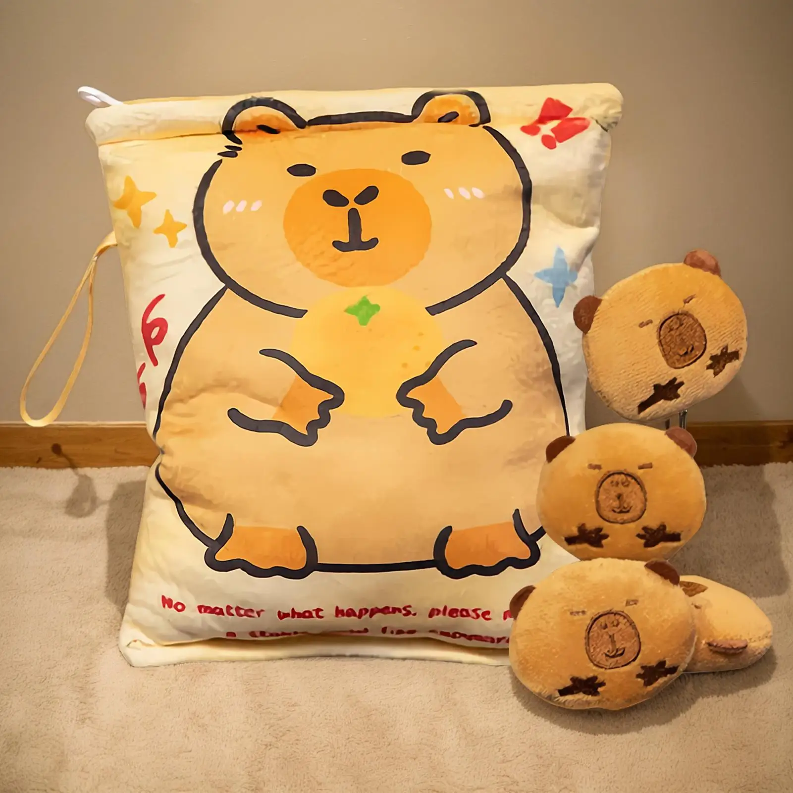 Pluszowa torba na przekąski Pluszowa lalka Capybara Worek na przekąski Miękka poduszka do przytulania ze smyczą Brelok z 4 lalkami dla przedszkolaków i uczniów