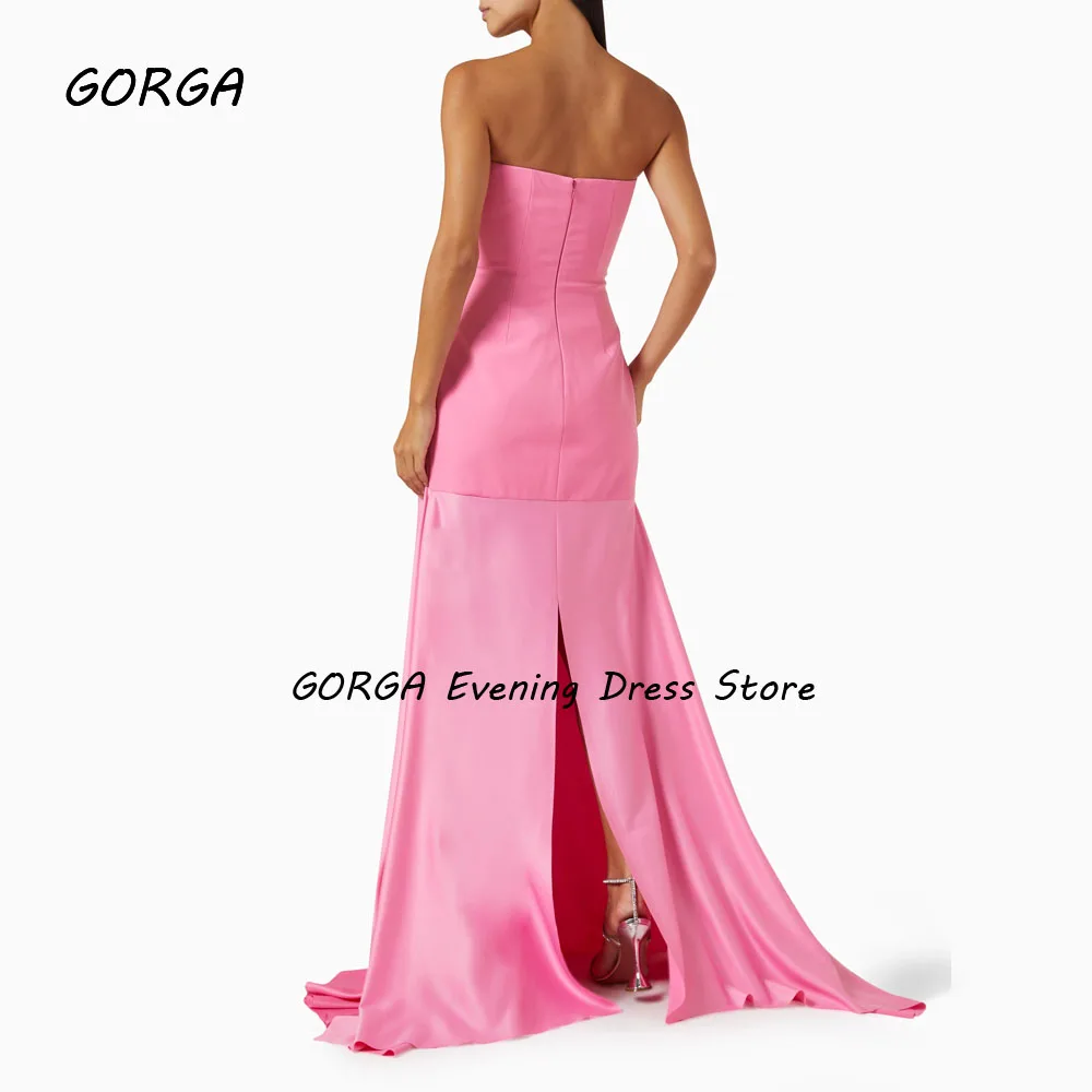 GORGA Simple Pink Strapless Satin Mermaid 2024 Slim Crepe Backless Sleeveless Ocassion Gown Floor-Length Formal Evening Dress