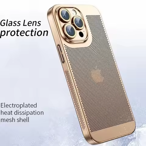 Luxury Electroplated Cooling Phone Case For IPhone 16 15 14 13 12 11 ProMax Plus 12 13 Mini PC Grid Anti Drop Protective Case
