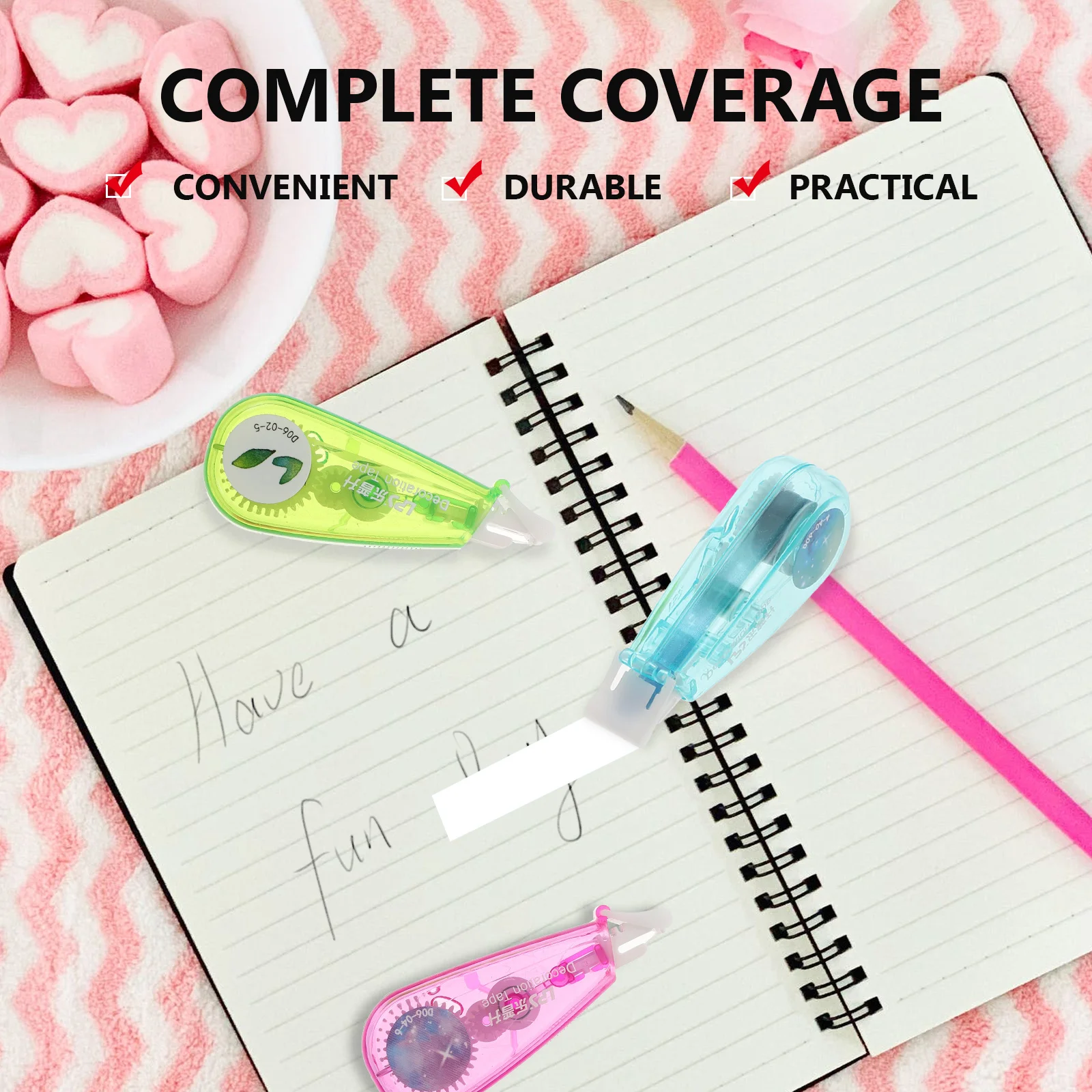 Bande correctrice imprimée, Mini correcteur de dessin animé mignon pour étudiants, papeterie d'écriture lisse et givrée Opaque, 4 pièces