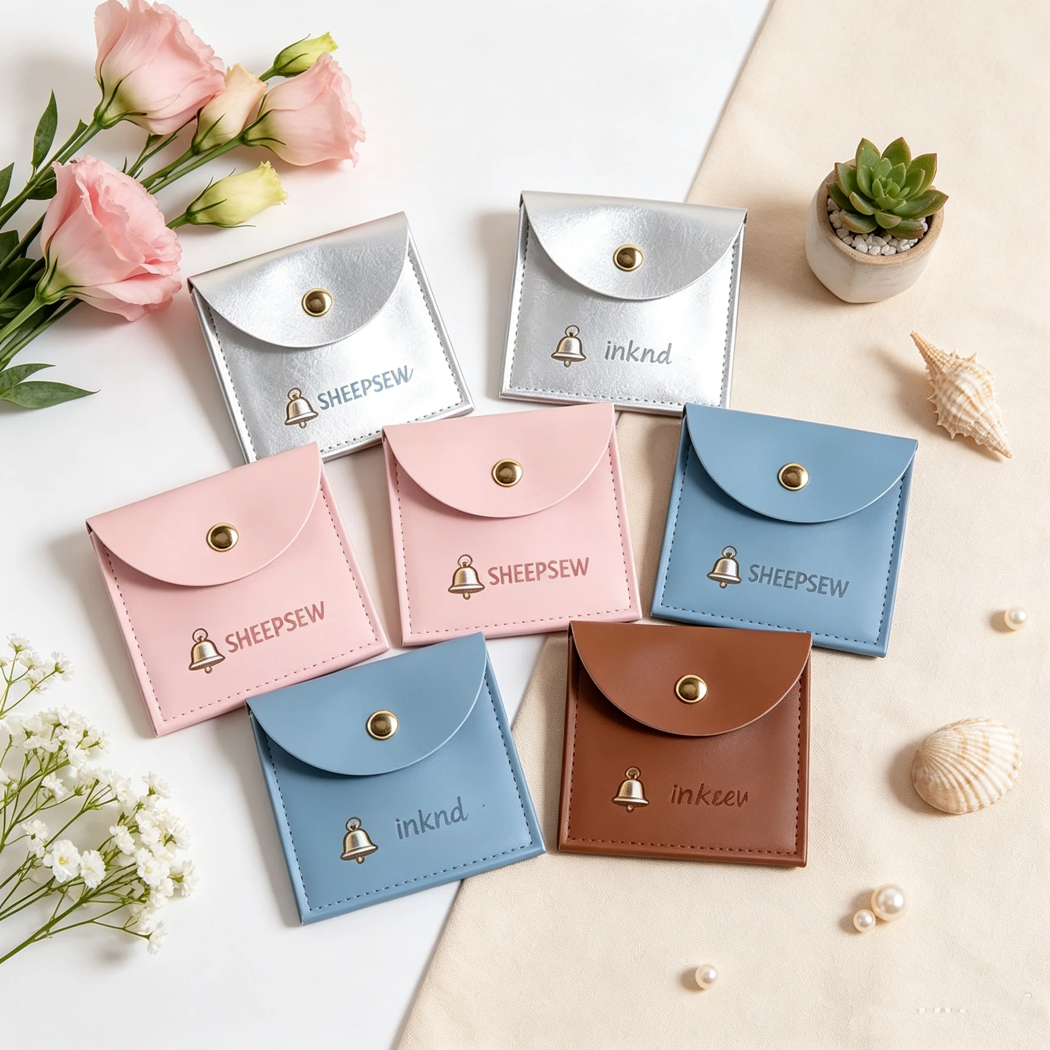 Personalized Logo PU Leather Bag With Gold Snap Button DIY Jewelry Pouch for Rings Earrings Bracelet Pendant Boxes