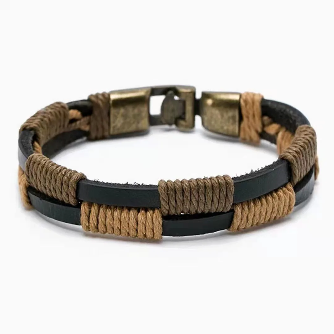 Retro Punk Gothic Rock and roll Fashionable Individuality Exaggerate Hip hop Originality Unisex bracelet Knit Leather Bracelet