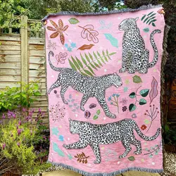 Beach Pink Blankets for Sofa Jacquard Leopard Blanket Knitted Throw Sofa Blanket Bedspread Sofa Cover Tapestry for Home Decor
