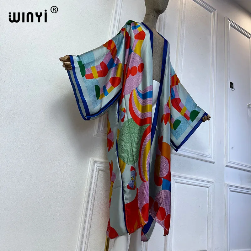 WINYI Summer bohemian Kimono beach cover up Swim Suit elegant African women boho Cardigan sexy Holiday long Sleeve beach dress