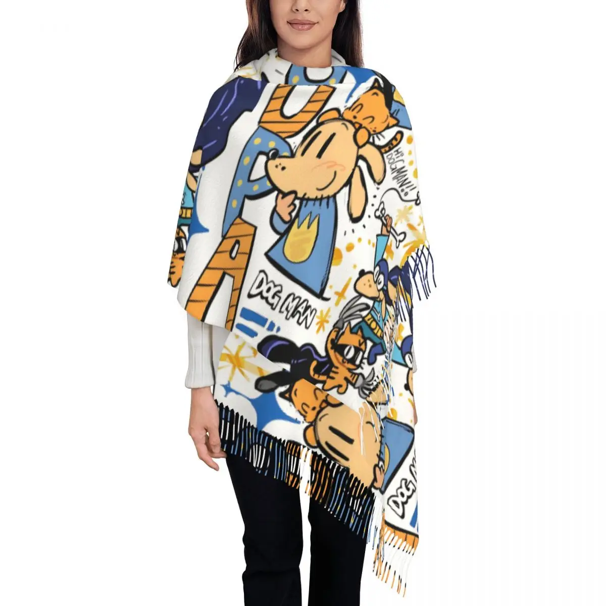

Comic Dog Man Tassel Scarf Women Soft Funny Shawl Wrap Ladies Winter Scarves