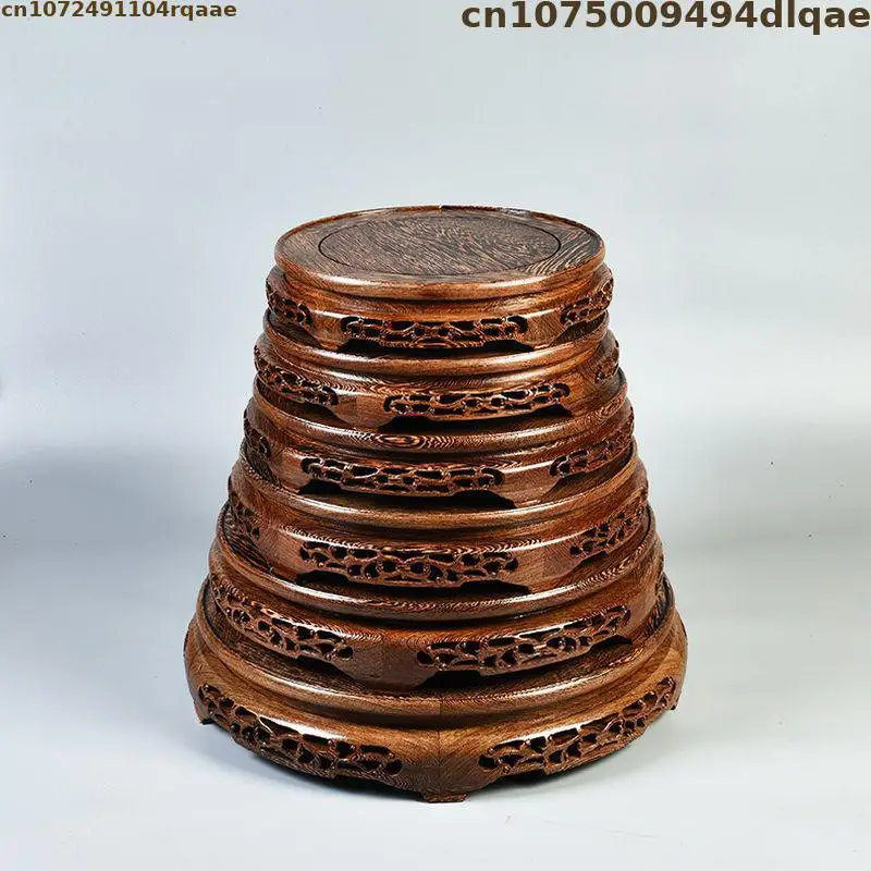 Base ronde surélevée pour vase en porcelaine, bonsaï, statue de Bouddha, support de présentation en bois vintage, piédestal pour services à thé, décoration de bureau et de maison