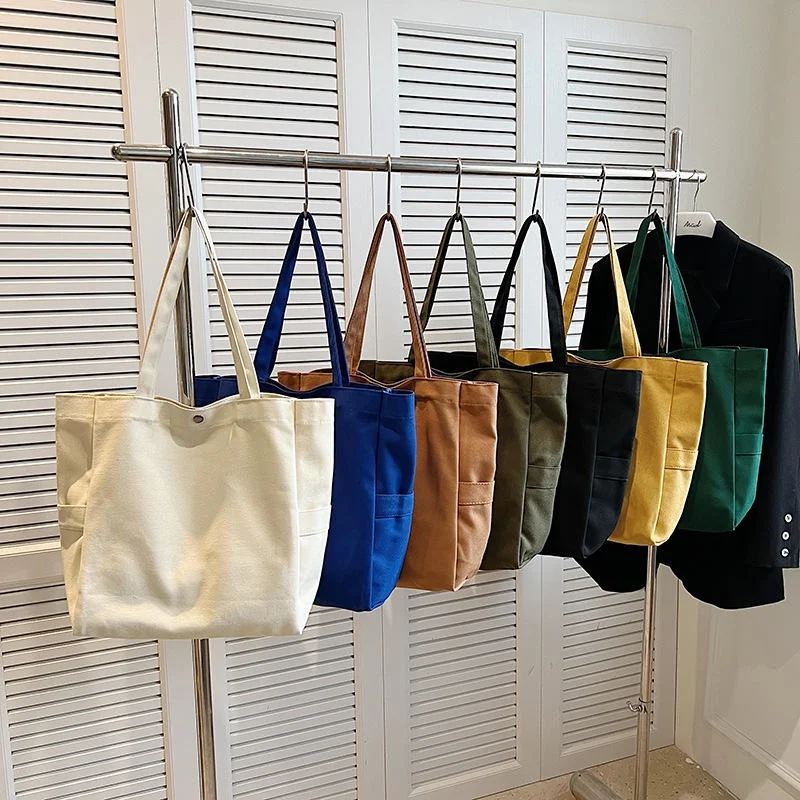 100pcs Custom Printed Logo Reusable Thick Cotton Fabric Custom Colored Women Large Weekend Shopping Bag Fashion School Handbag