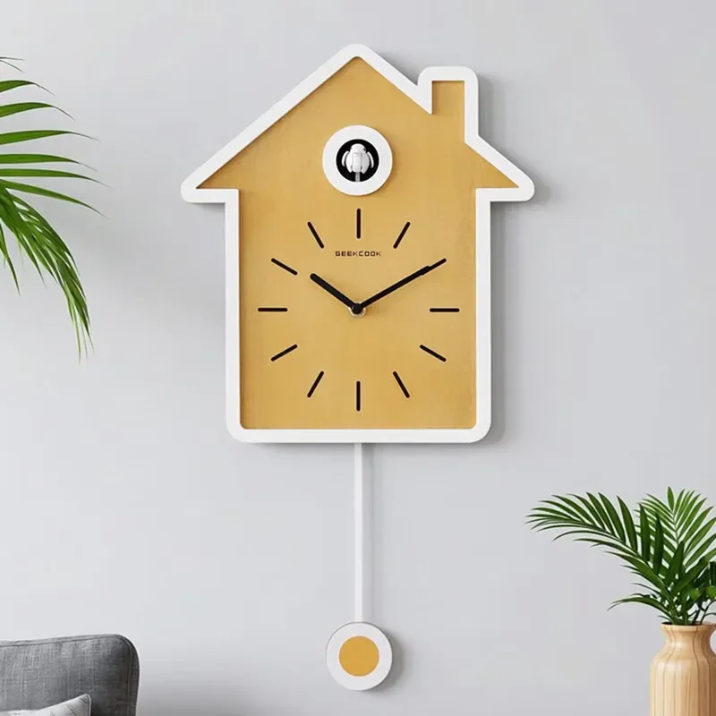 Nordic Wooden Cuckoo Wall Clock Creative Cottage Style Silent Home Decor for Living Room Bedroom Simple Design Modern Art