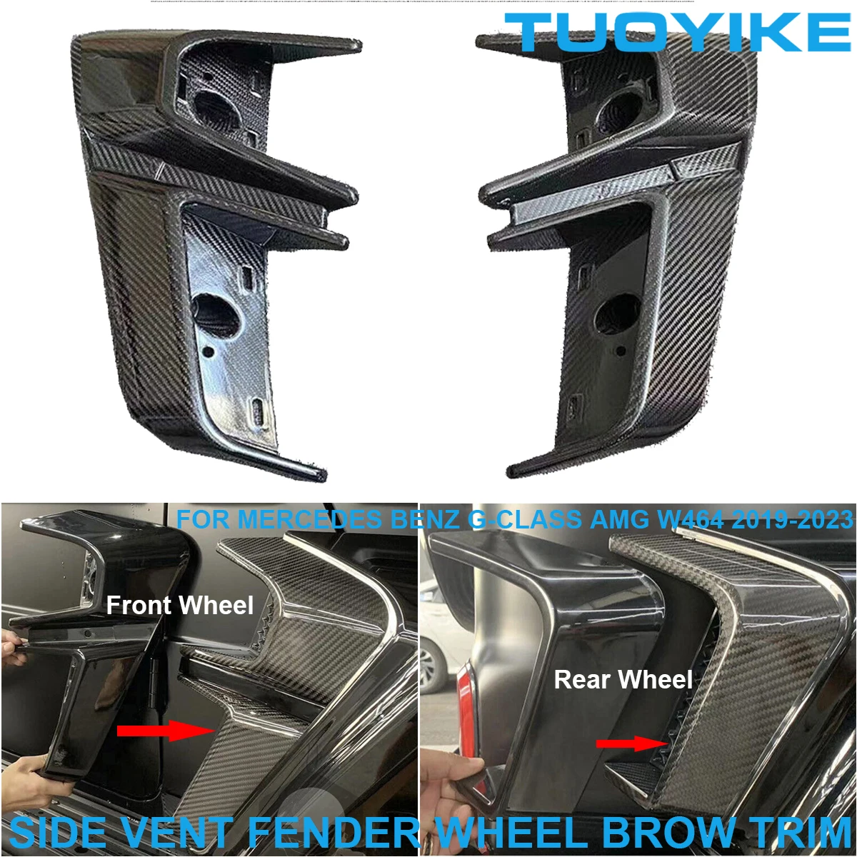 Car Real Carbon Fiber Side Vent Fender Wheel Brow Decoration Trim Cover Body Kit For Mercedes BENZ W464 G63 G500 G550 2019-2023