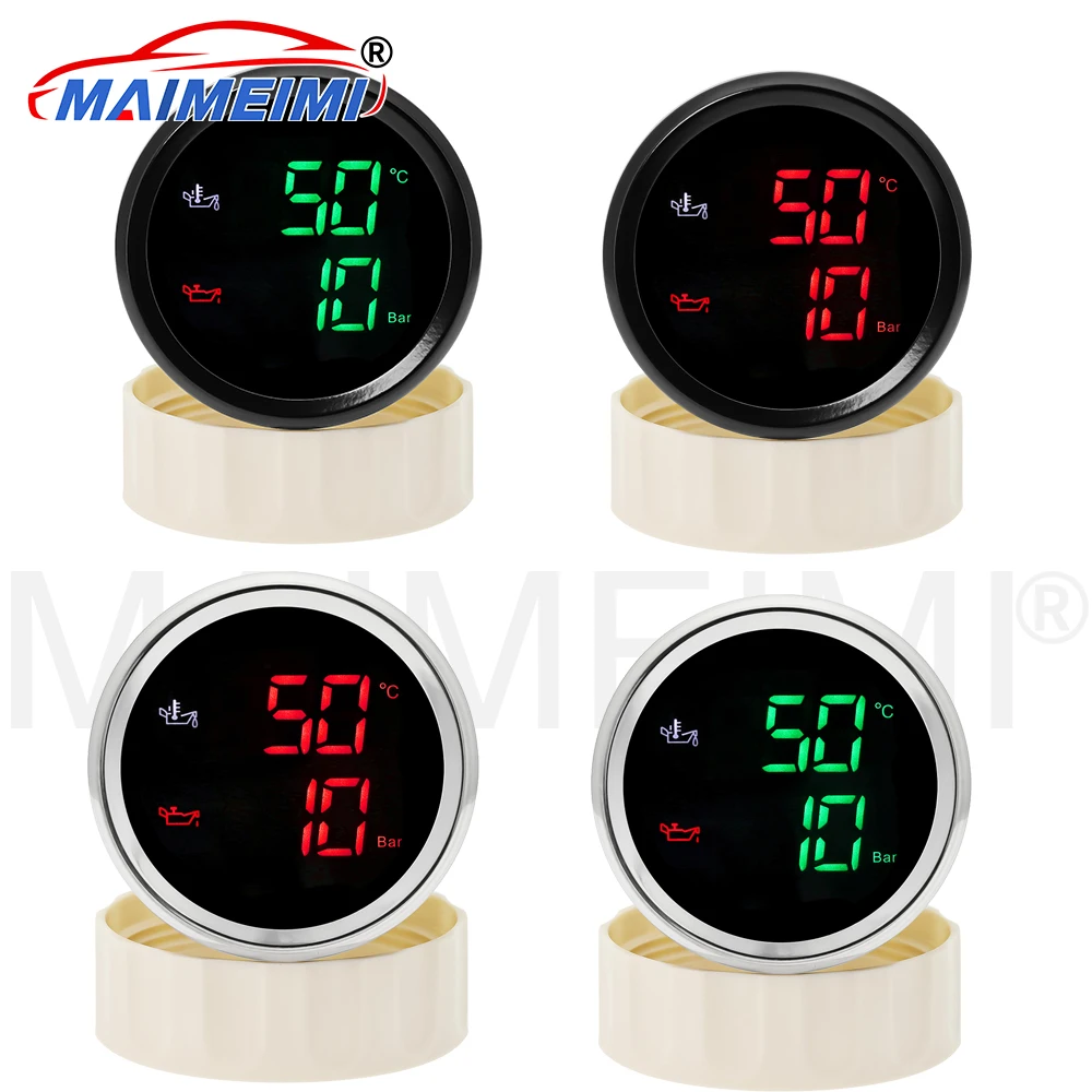 

Цифровой автомобильный манометр 2 в 1, датчик температуры масла + манометр масла с красной/зеленой подсветкой для морской лодки, автомобиля 9-32 В