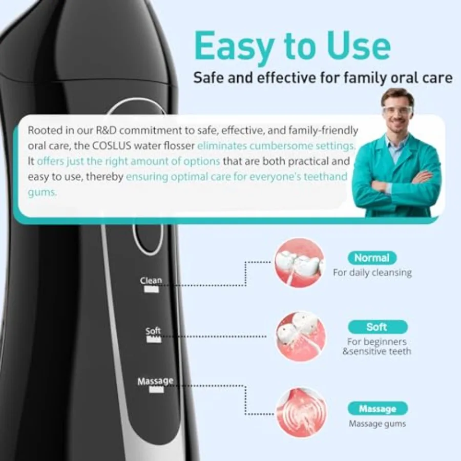 ADA Accepted Water Dental Flosser Teeth Pick C20: Portable Cordless Oral Irrigator 300ML Rechargeable Travel Irrigation Cleaner view 4