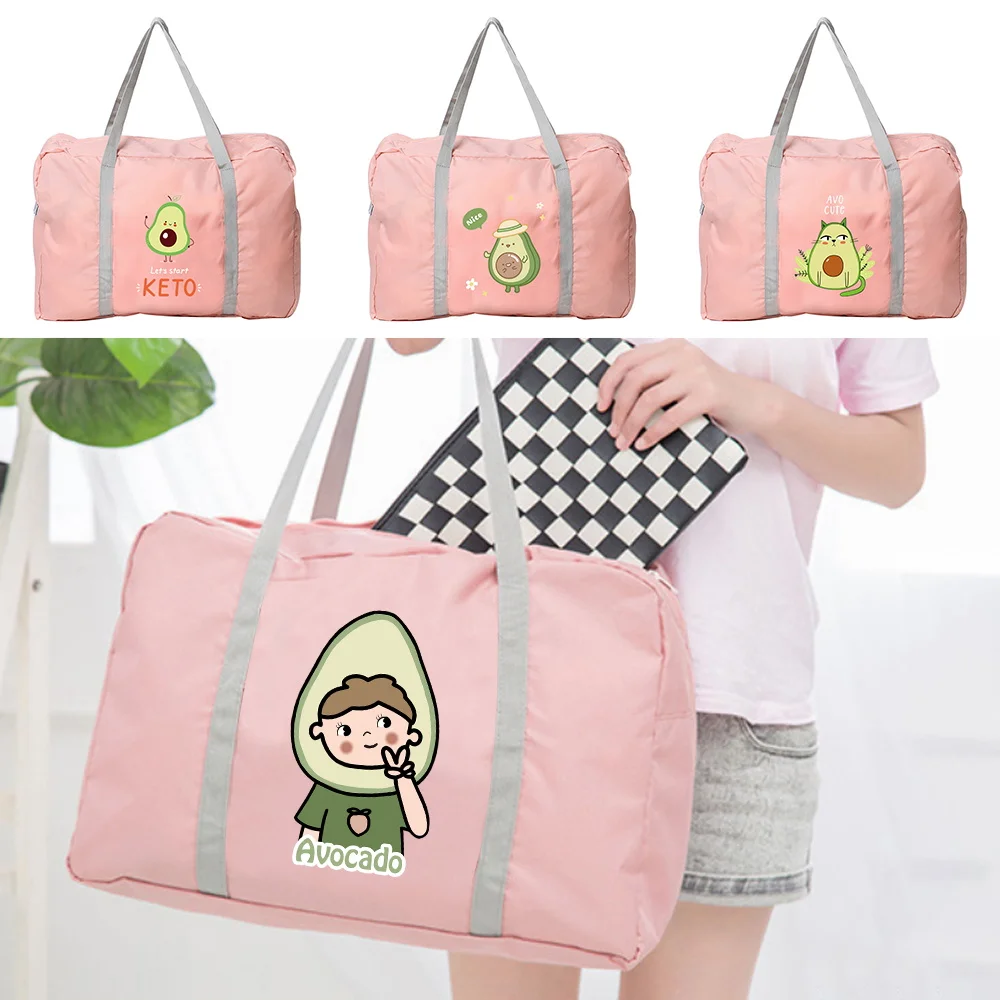 Foldable Large-capacity Unisex Fashion Luggage Travel Tote Bag Avocado Series Pattern Travel Bag