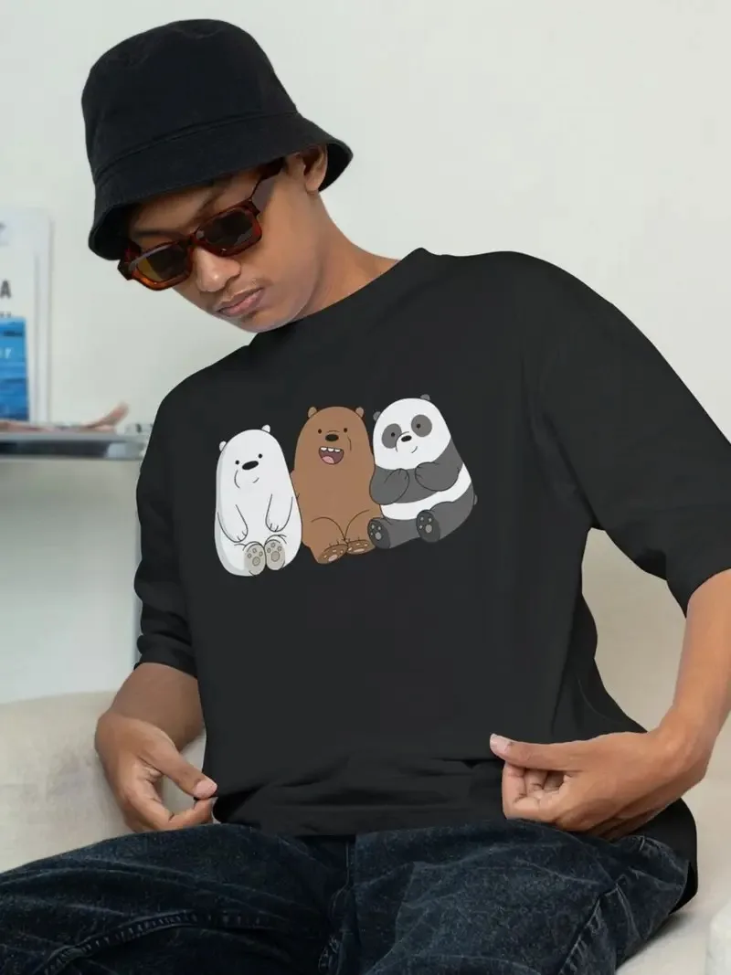 

Хлопковая футболка We Bare Bears с принтом «Три милых медведей» Grizzly Panda Ice Bear Design из чистого хлопка для любителей мультфильмов, Новое поступление, футболка S-4XL