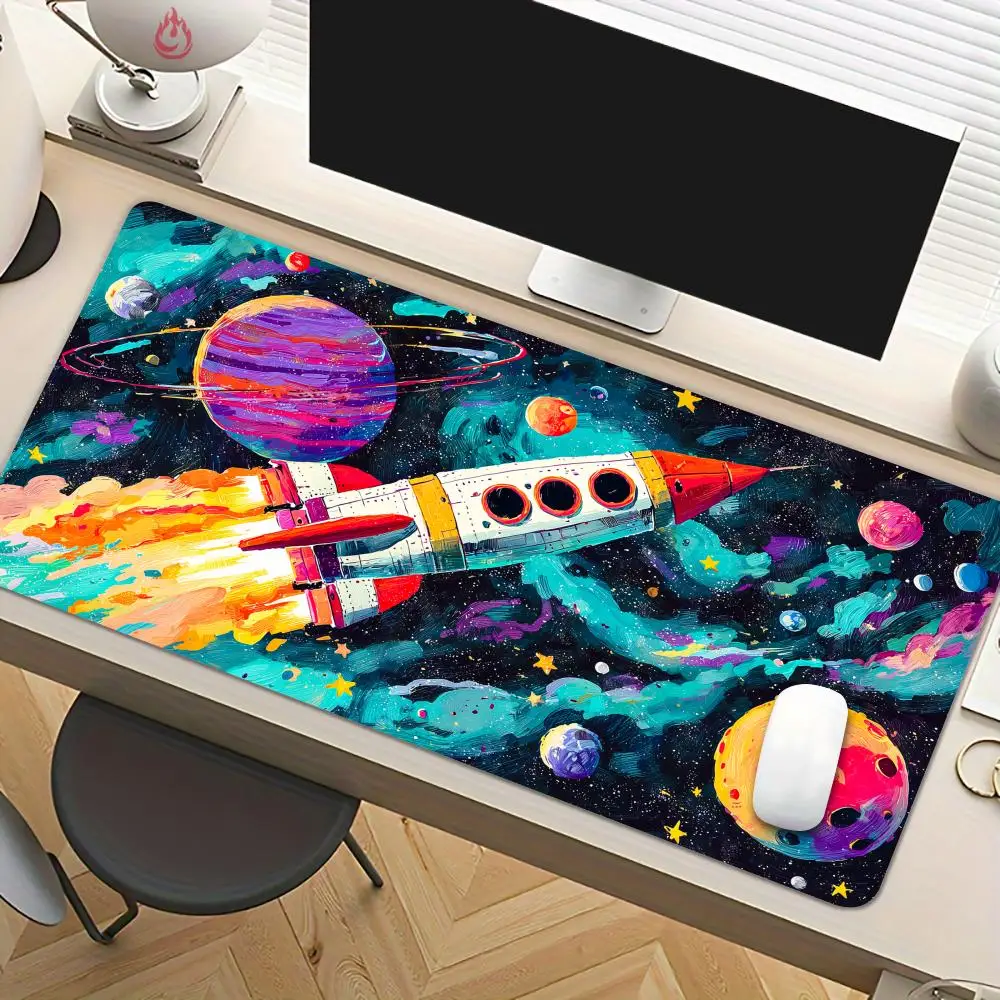 Graffiti-style rocket space Mouse Pad Desk Mat Large Computer Office Carpet XXL Mousepad Gamer Gaming Accessories Keyboard Rug