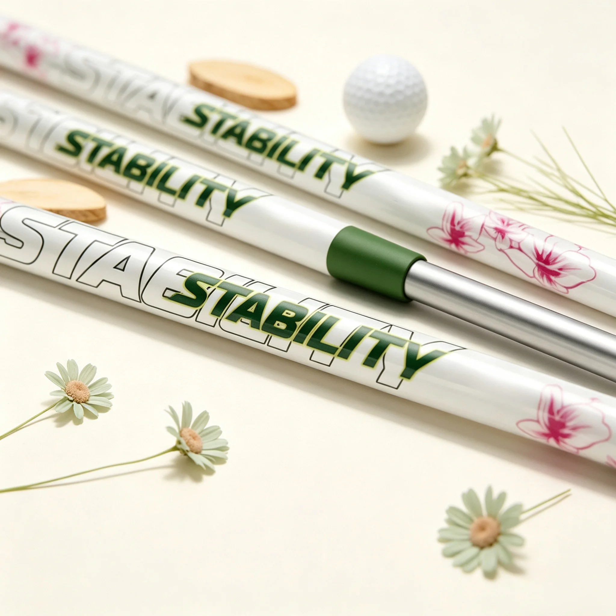 Luxurious White Shaft Golf Putter for Women with a Lotus Design, Smooth Swing Experience Paired with Durable and Lightweight Material, Precise Feedback for Control of the Ball's Force, Standard 39inch Course Universal Specifications, Multiple Styles Available with Silver, Black, Green, Red, Yellow, and Blue Rubber Rings