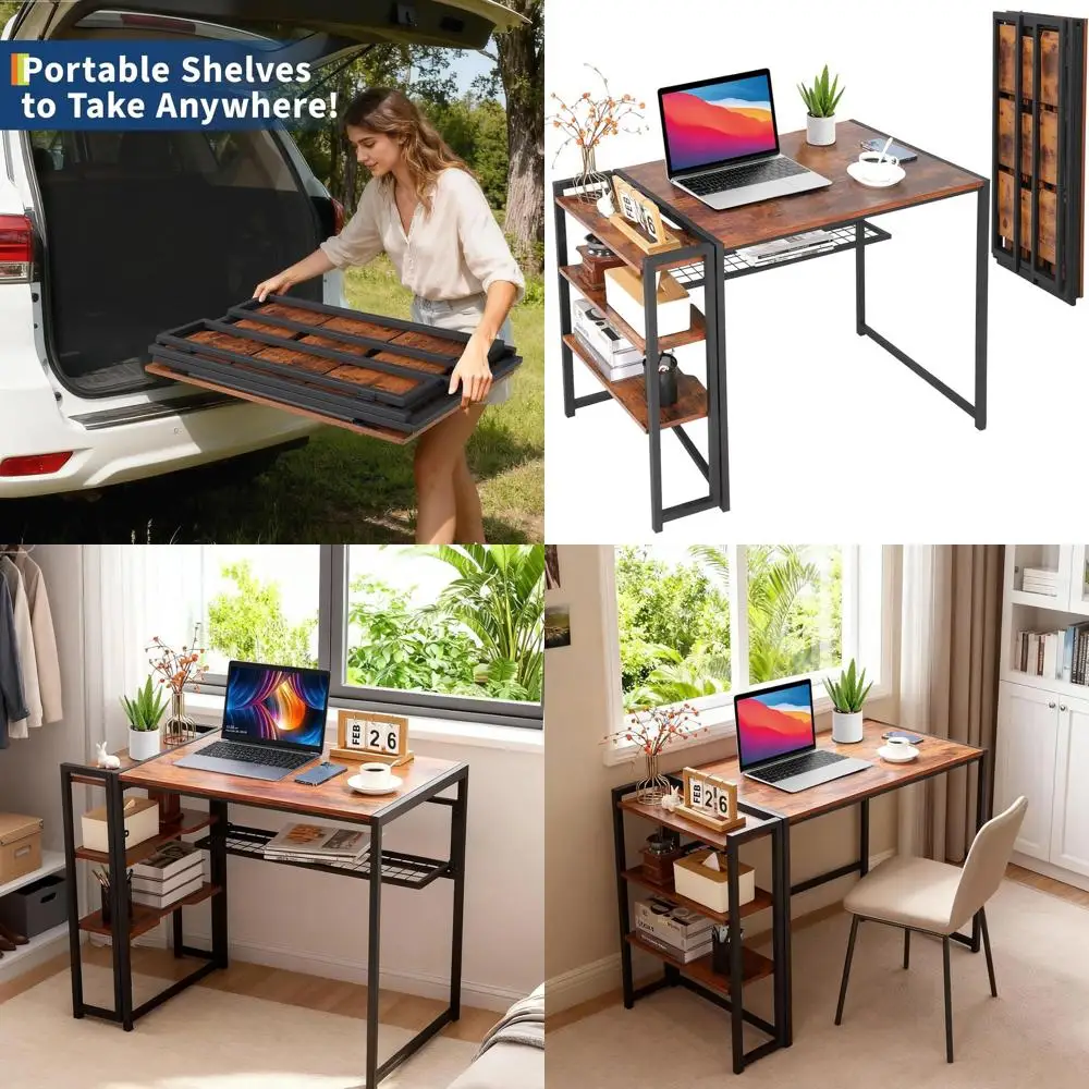 

Space-Saving 38.6 Inch Writing Desk with Storage, Sturdy and No Assembly Required, Ideal for Home Office, Dorm, or Bedroom in Br