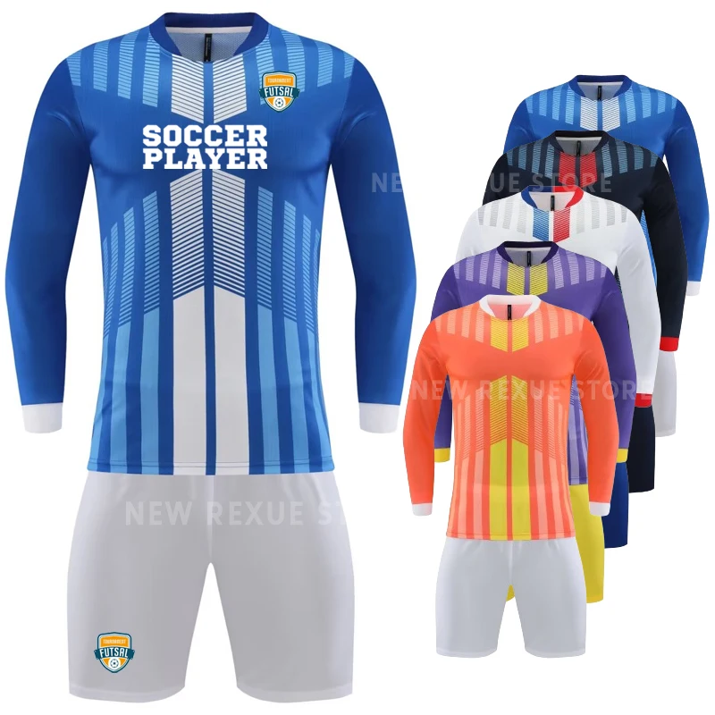 Men\'s Adult Soccer Goalkeeper Jersey Professional Goalie Uniform Football Long Sleeve Kit Set Customized Children Maillot