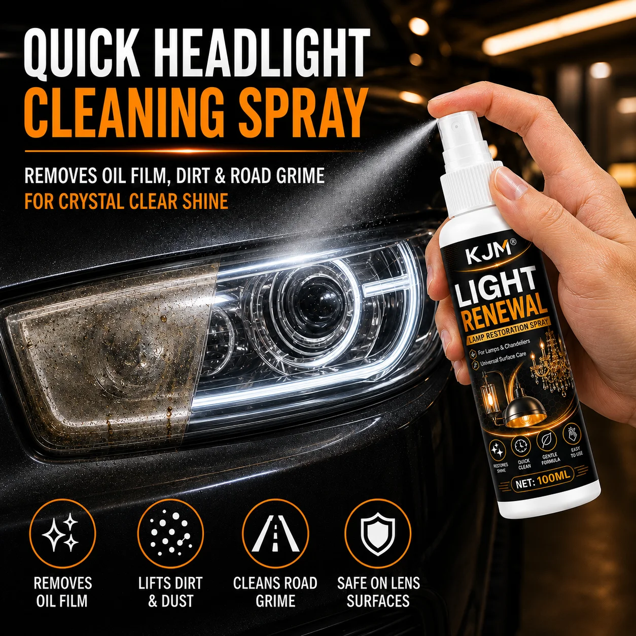 Spray Limpiador Multiusos para Superficies, 100 ml, Eliminador de Grasa, Polvo y Película de Aceite para Faros de Coche, Limpiador Profundo para Lámparas de Cristal