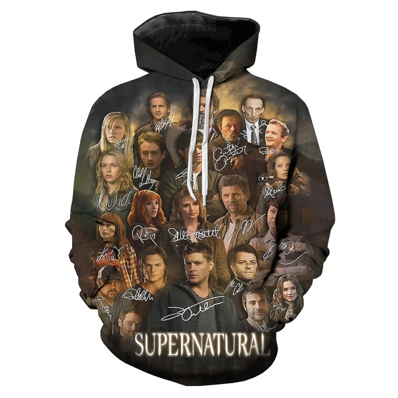 Série de TV Supernatural masculina e feminina com capuz, moletons 3D estampados, Hoodies extragrandes Harajuku, casaco casual, moda infantil