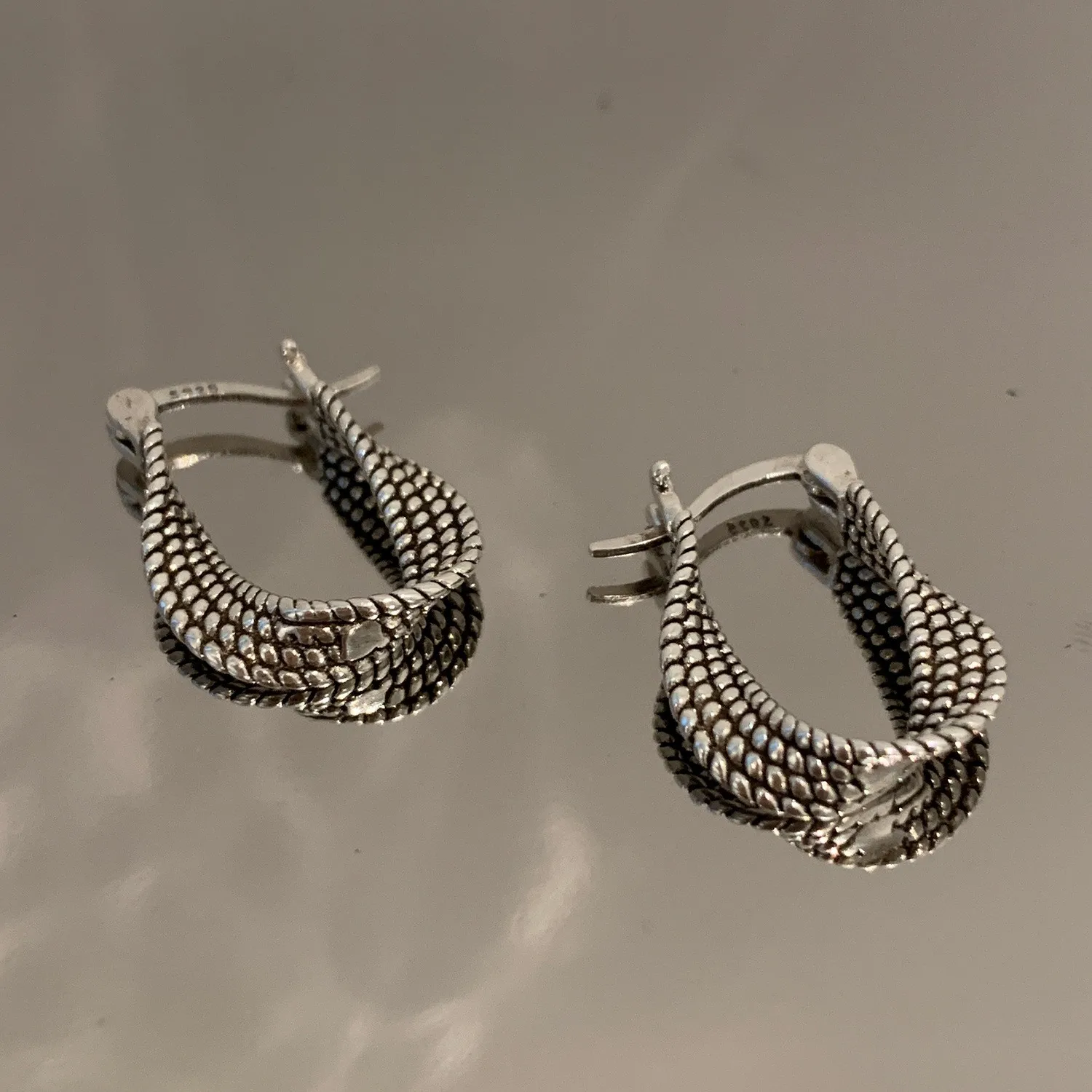 LIVVY Thai Silver Vintage Punk Earrings For Women Couples Korean Fashion Simple Geometric Handmade Birthday Party Jewelry