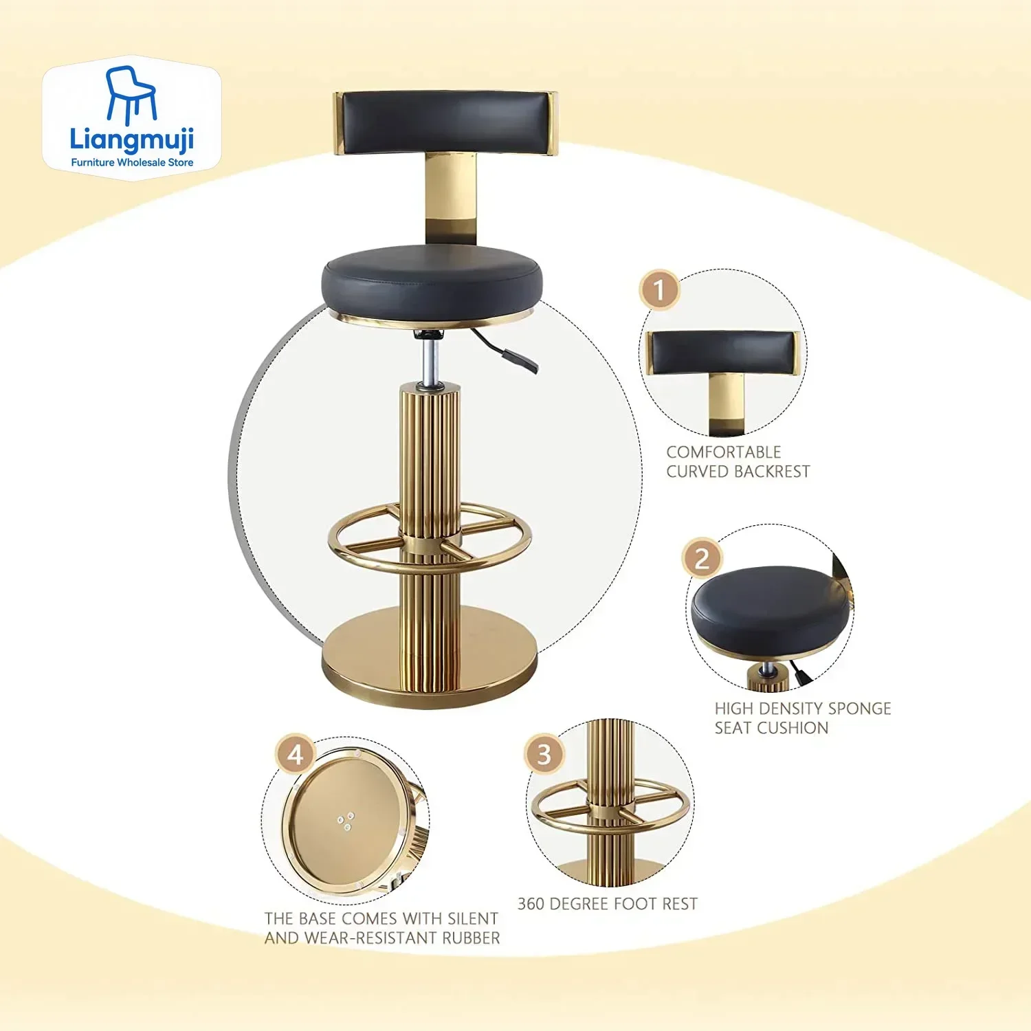 Golden Bar Chair Height Adjustable Swivel Counter Bar Stool Modern Stainless Steel Kitchen Counter Chair Dining Chairs Set