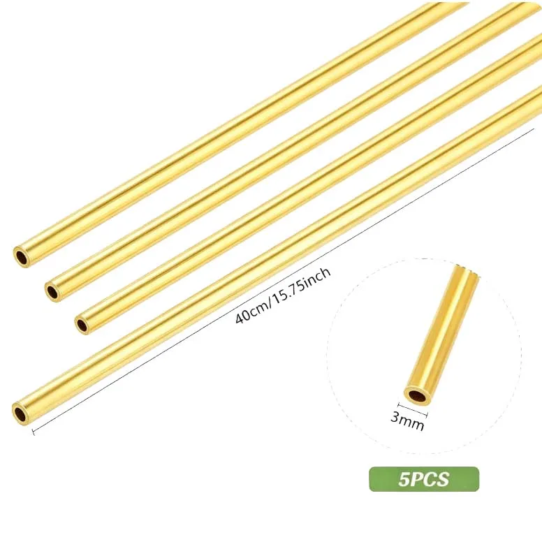 Brass Pipe 5pcs 3x1x400mm Seamless Hollow Tube for DIY Modeling Craft Building Repair Engineering and Development