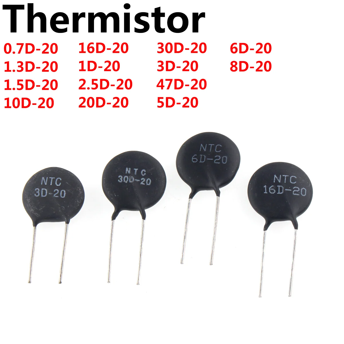 

20PCS NTC Thermistor Resistor 0.7D-20 1.3D-20 1.5D-20 10D-20 16D-20 1D-20 2.5D-20 20D-20 30D-20 3D-20 47D-20 5D-20 6D-20 8D-20