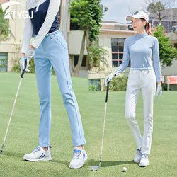 Women Golf Wear Long Pants Slim Elastic Trousers Spring Summer High Waist Breathable Golf Clothes Casual Outdoor Sport Pants