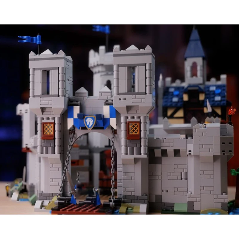 MOC architecture médiévale cheval chevalier château version étendue modèle bricolage assemblage bloc de construction jouet cadeau d'anniversaire pour enfants