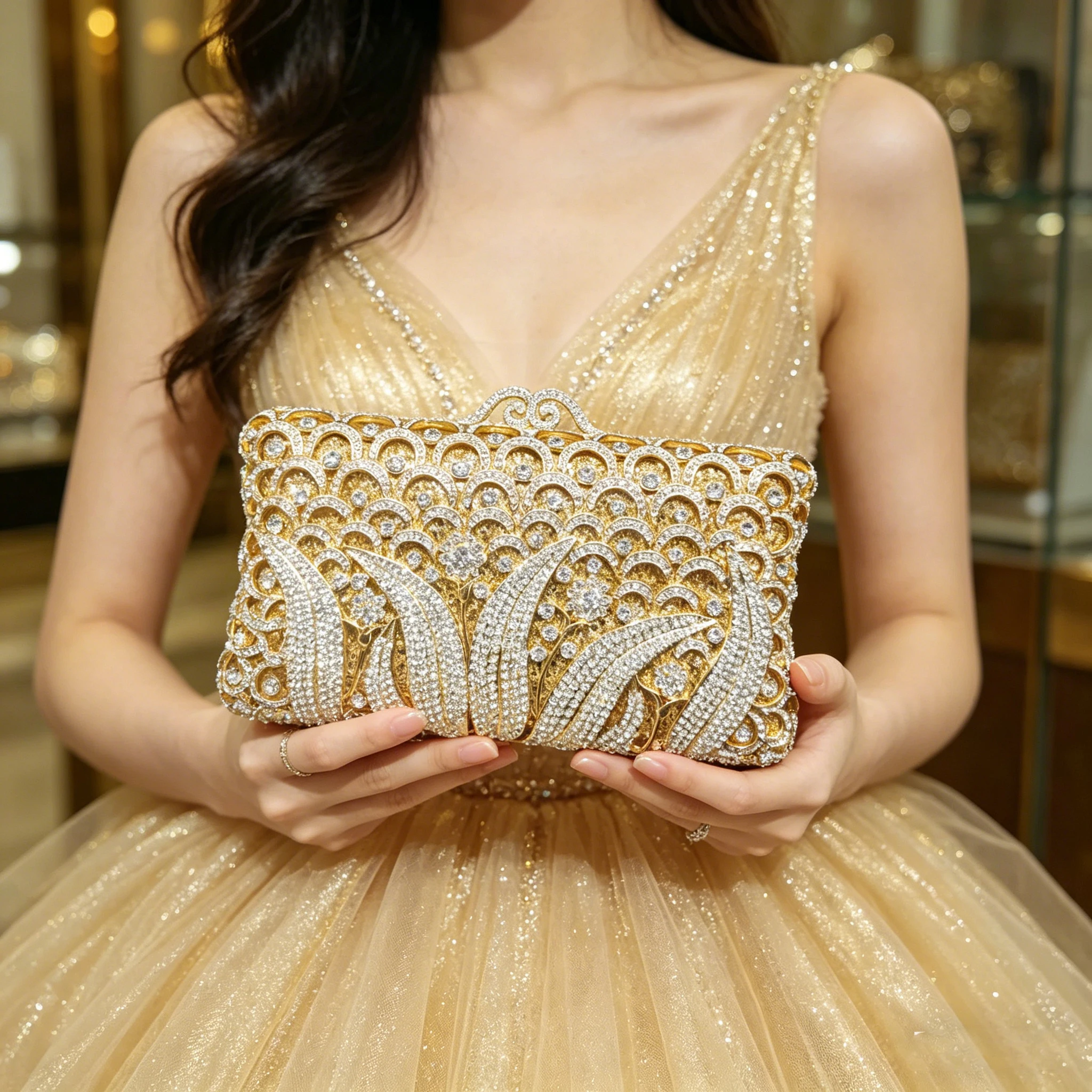 White Clear Evening Clutch Wedding Purse Blue/Green Rhinestone Wedding Bag Grass Shape Diamond Formal Prom Purses And Handbags