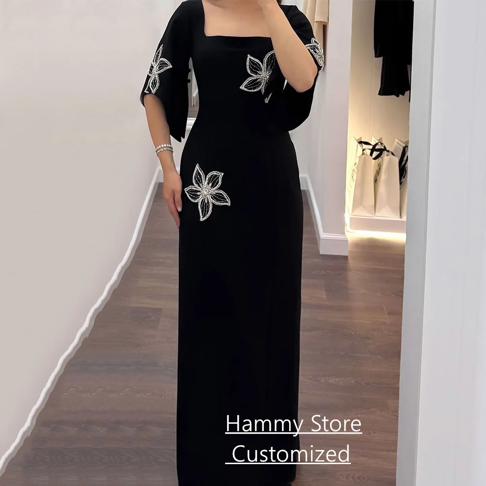 

Элегантное вечернее платье с короткими рукавами по индивидуальному заказу с квадратным вырезом и бисером, кристально-черные платья для выпускного вечера, арабские свадебные платья