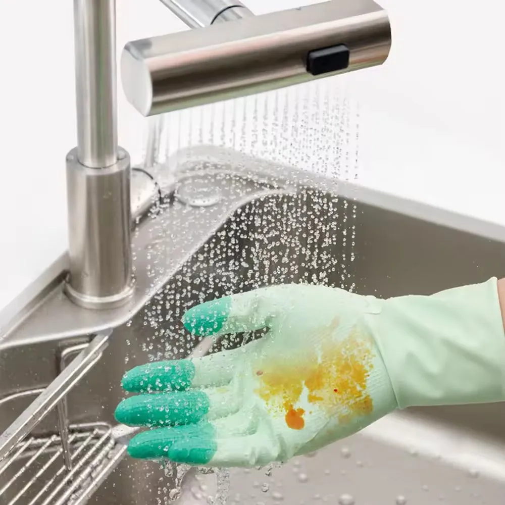 Silicone Dishwashing Cleaning Gloves Kitchen Supplies Anti Slip Convenient Long Dishwashing Gloves Reusable Durable Household