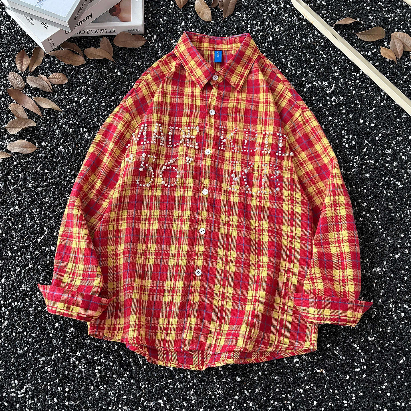 

Red And Orange Long Sve irt American Letter Design High Street Sle Men's Plaid Jaet Sun Protection ex Outerwear