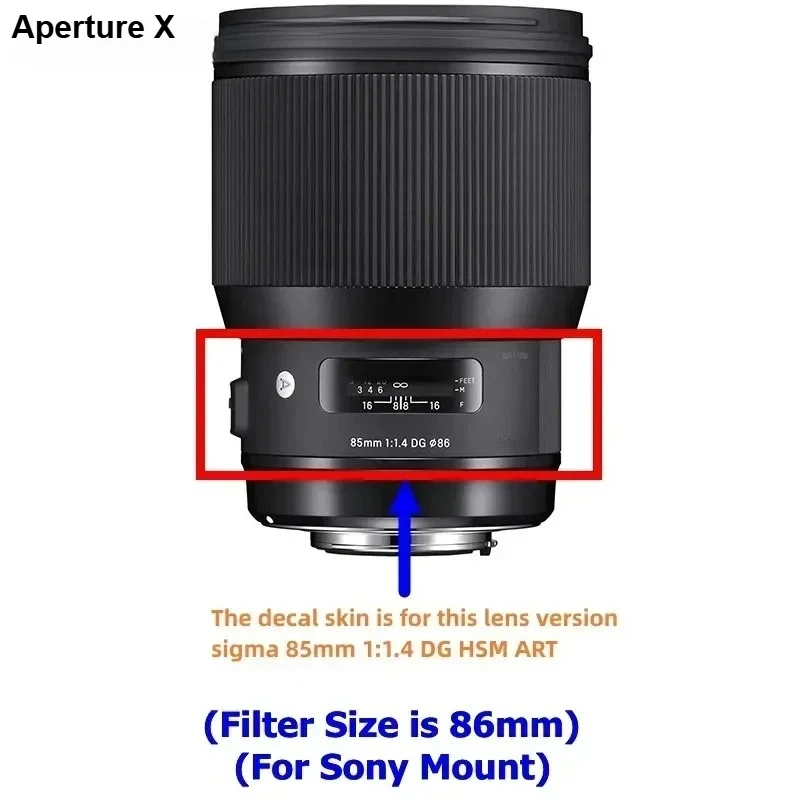 Para Lente Sigma ART 85mm 1.4 DG HSM (Para Montagem Sony E) Adesivo Protetor de Vinil para Corpo de Lente de Câmera 85mm F1.4 F/1.4