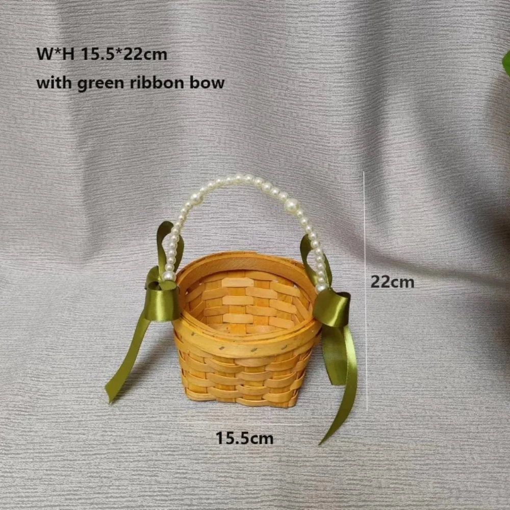 with Pearl Hand-held Imitation Rattan Handhold with Riddon Bow Household Braid Storage Baskets 7 Styles Handwoven