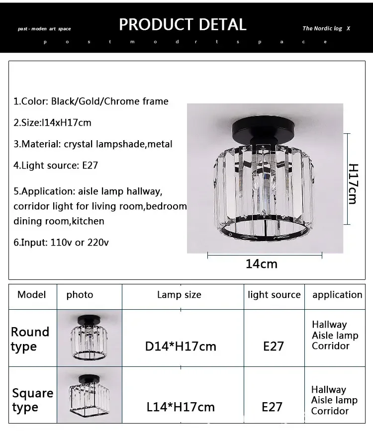 Square Modern Led Ceiling Light Home Decor Crystal Ceiling Lamp Aisle Corridor Hallway Light Fixture Bedroom Living room Kitchen