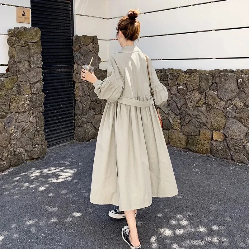 Windbreaker Coat Female Mid-Length Early Spring Autumn 2022 New Women Coat Korean Version Loose Lantern Sleeve Coat Suit Collar