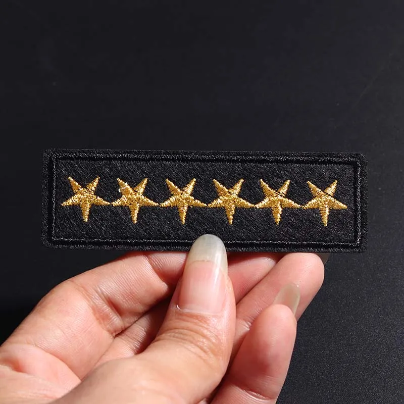 Distintivo a spalla a sei stelle dimensioni: 8.5 x2.7cm toppa toppe militari ricamate in oro per abbigliamento ferro su badge ricamo decorazioni fai