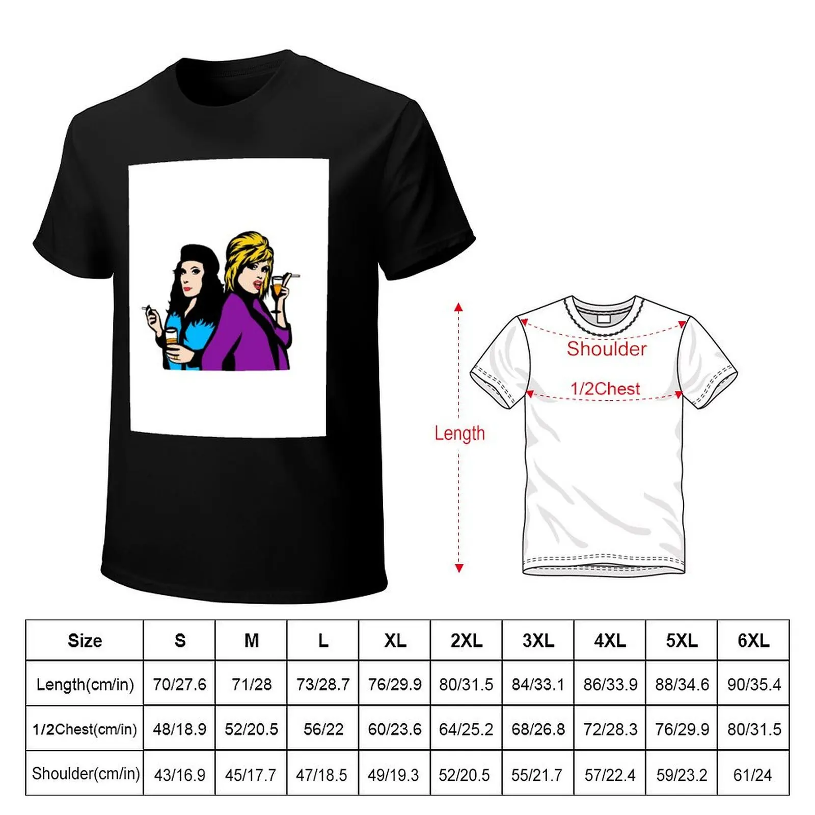Patsy Stone and Edina Monsoon Pop Art Drawing T-Shirt Thanksgiving Casual Tee