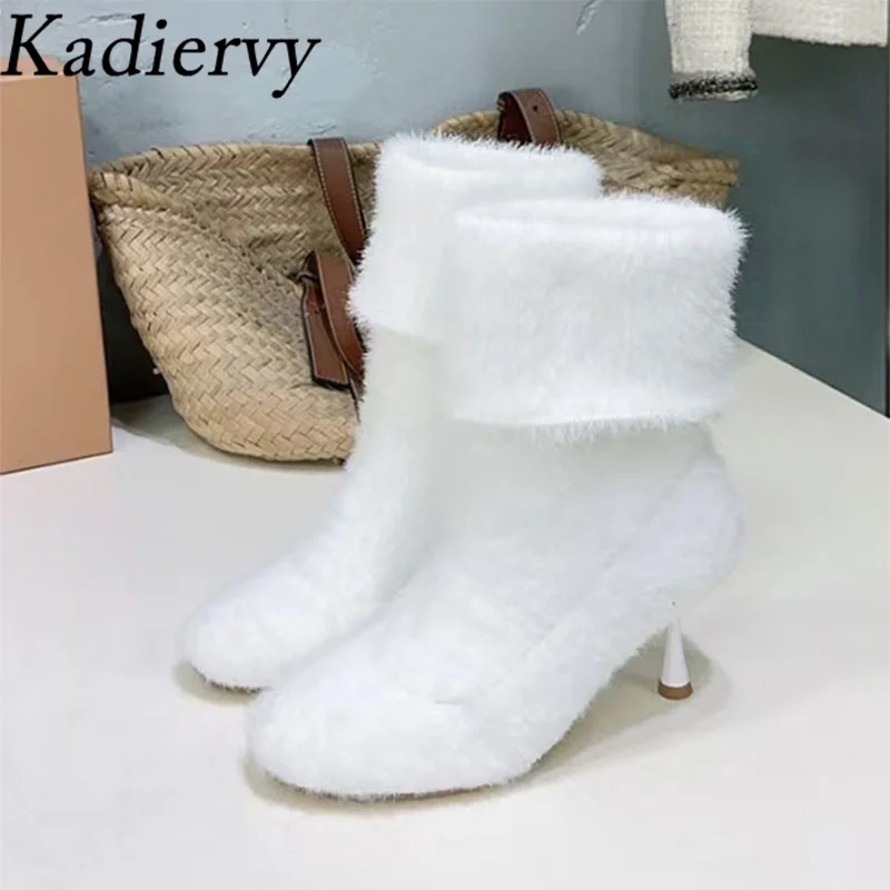 

Autumn Winter Knitting Short Boots Woman High Heels Runway Shoes Woman Round Toe Stretch Sock Boots Heeled Ankle Boots Women