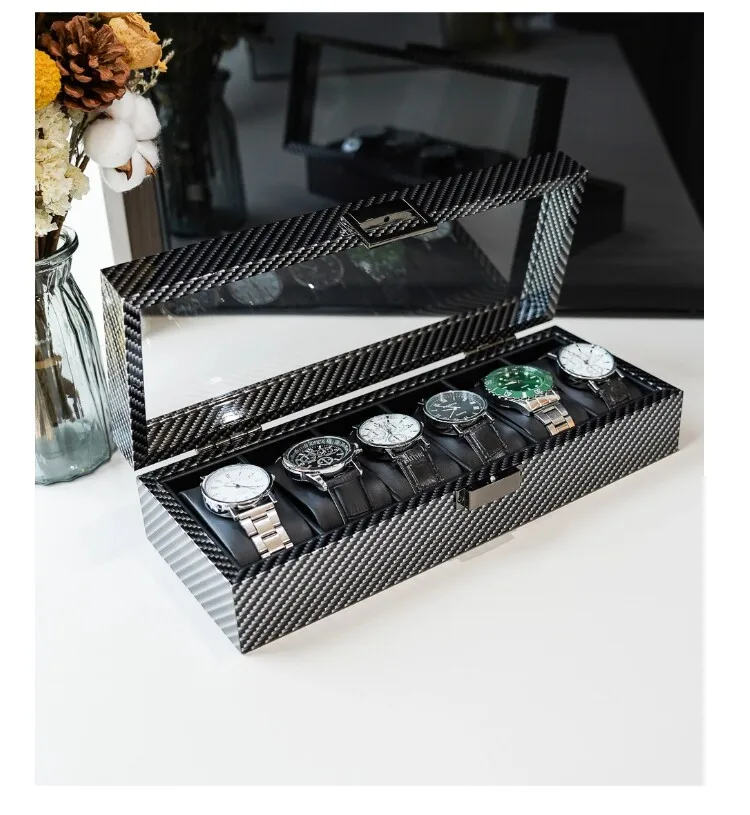 

Carbon Fiber Watch Box 6/10/12 Slots Luxury Leather Interior Watch Display Storage Case Organizer