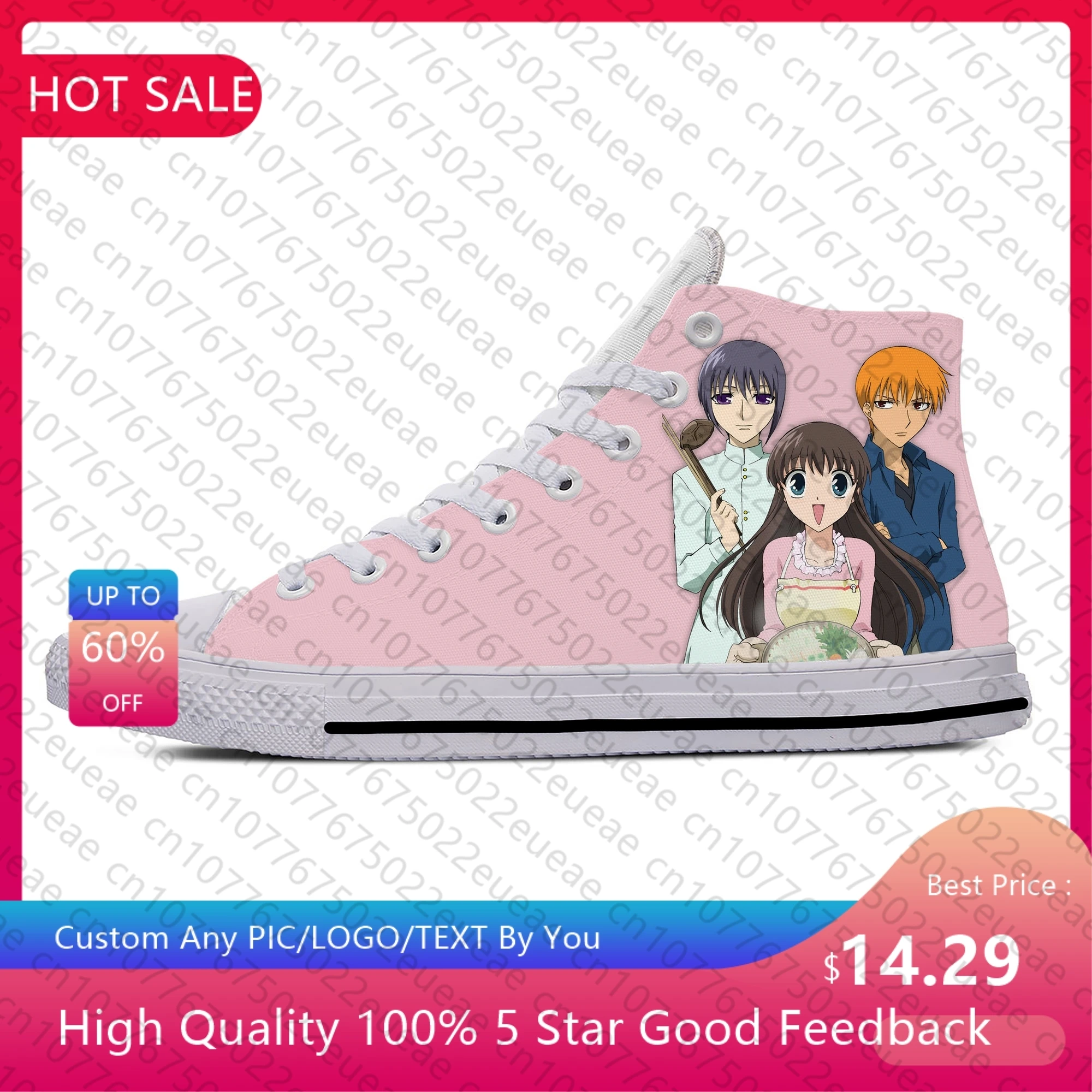 Sapatilhas leves e respiráveis masculinas e femininas, sapatos casuais, desenhos animados de anime japonês, cesta de frutas manga cômico, top alto, estampa 3D