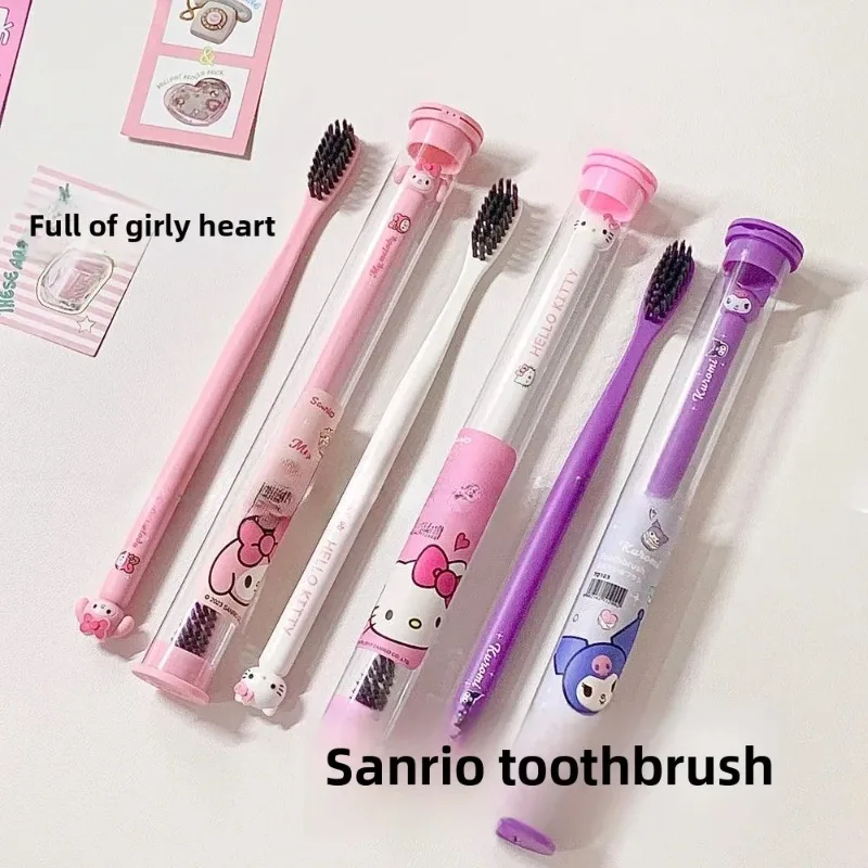 Kawaii Hello kitty My Melody Kuromi Cinnamoroll travel toothbrush cute cartoon convenient soft bristle toothbrush holiday gift