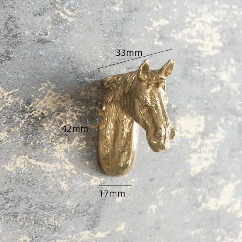 Nordic Style Horse Head Deer Dog Creative Solid Brass Knob Vintage Cabinet Handle Drawer Pull Brushed Brass Color