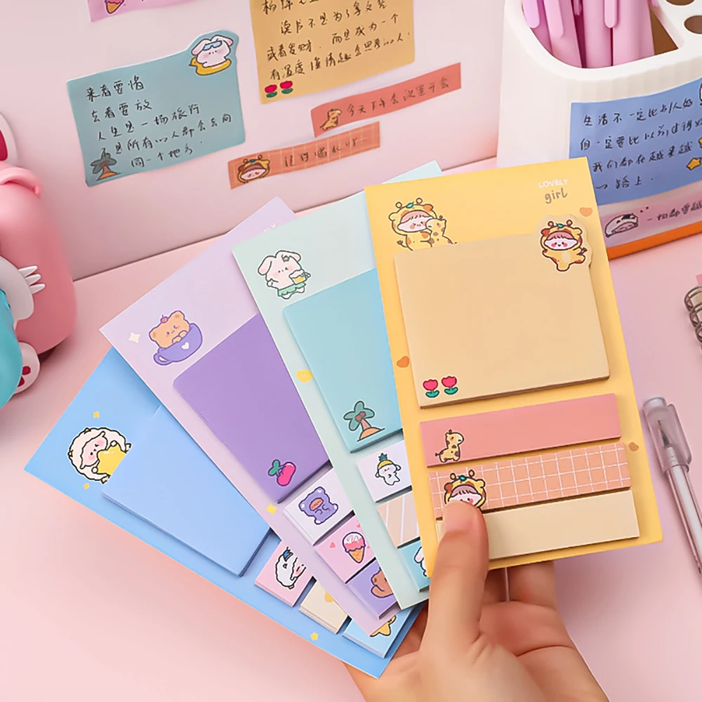 80 Sheets/Set Cartoon Animals Self-Adhesive Sticky Notes Memo Pad Planner Sticker Cute Stationery Gift