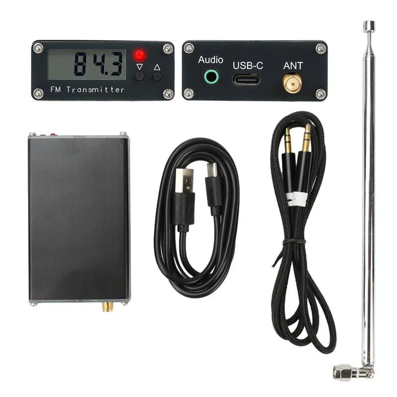 2000M 0.5W Digital FM Transmitter 76-108Mhz frequency band LCD Display 2000m Audio stereo 3.5mm interface USB Type-C 5V
