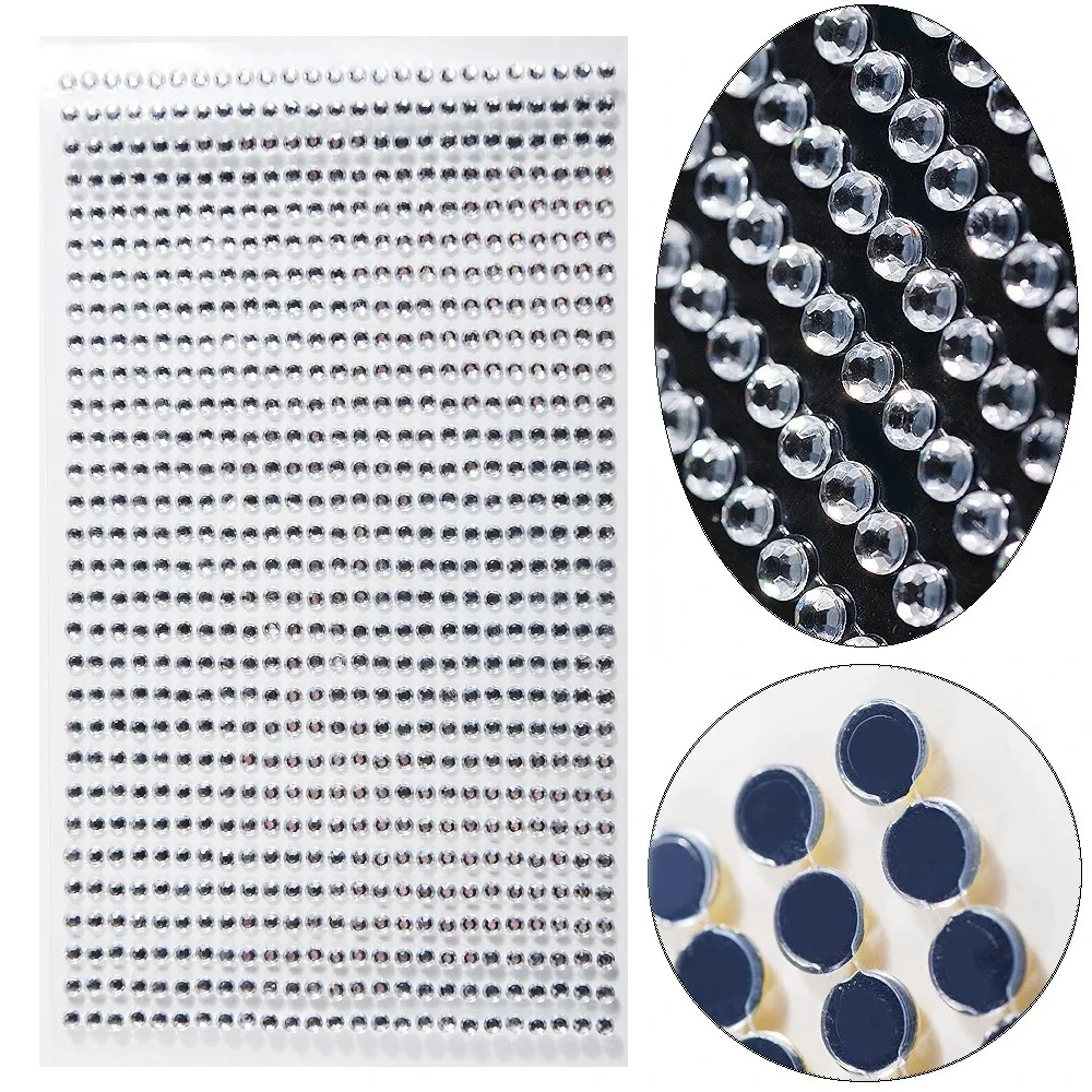 

750 шт. 3-миллиметровые акриловые стикеры-тату с эффектом бриллиантов для лица, тела, бровей и ногтей, самоклеящиеся, 1 лист