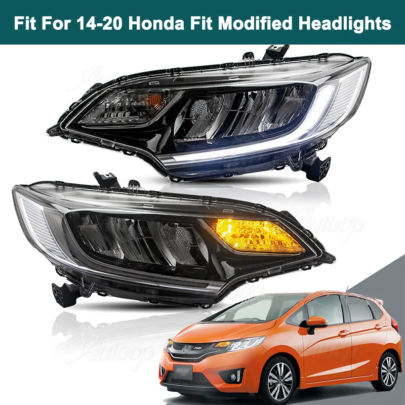 Fit For Honda Fit 2014-2020 LED Head Lamp Modified RS Headlight Streaming Turn Signal Driving lights Left Right