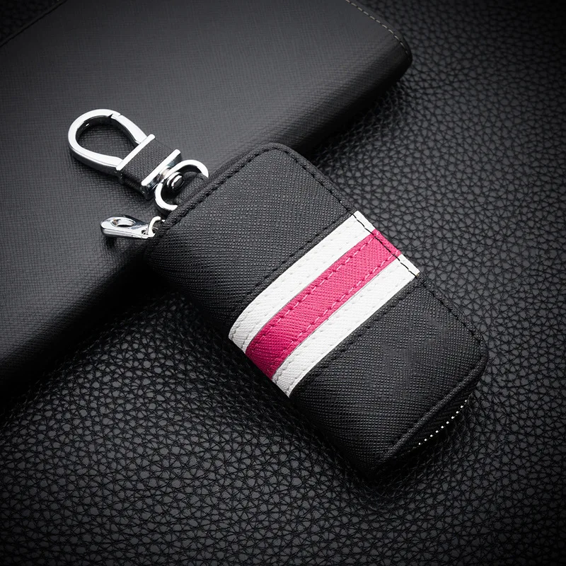 Universal Car Key Color Stripe Bag Cover Case PU Leather Key Wallet Large Capacity Unisex KeysBag Car Keychain Accessories